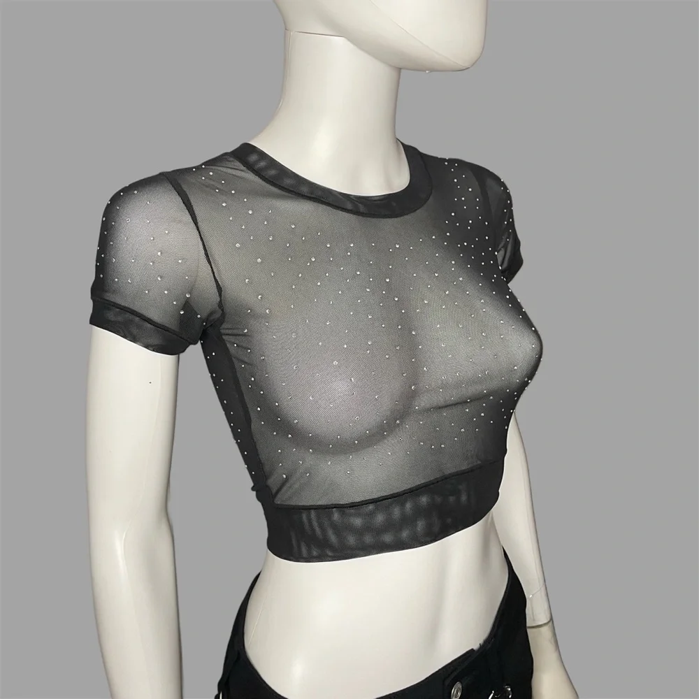 ANWND Sheer Black Rhinestone Crop Top‎ - Picture 2 of 5